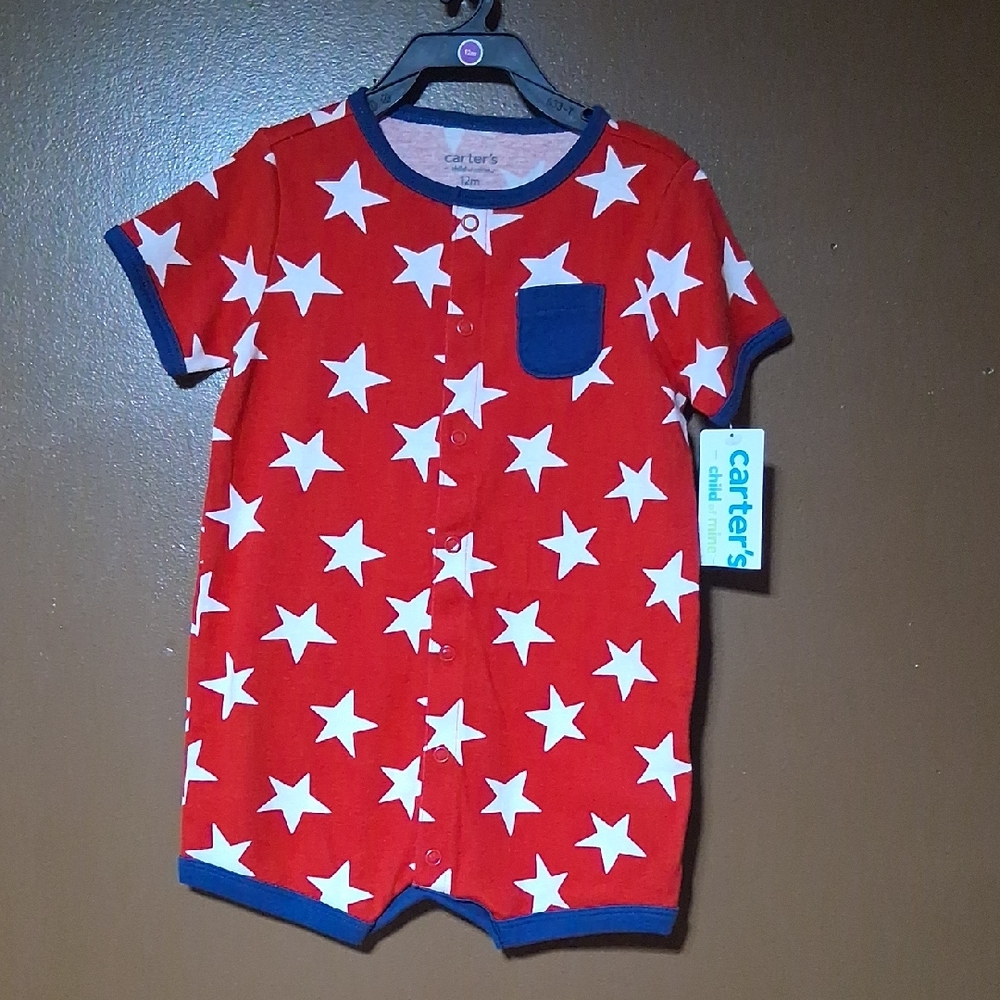 Carter's Red and White Star Romper New Size 12 Months